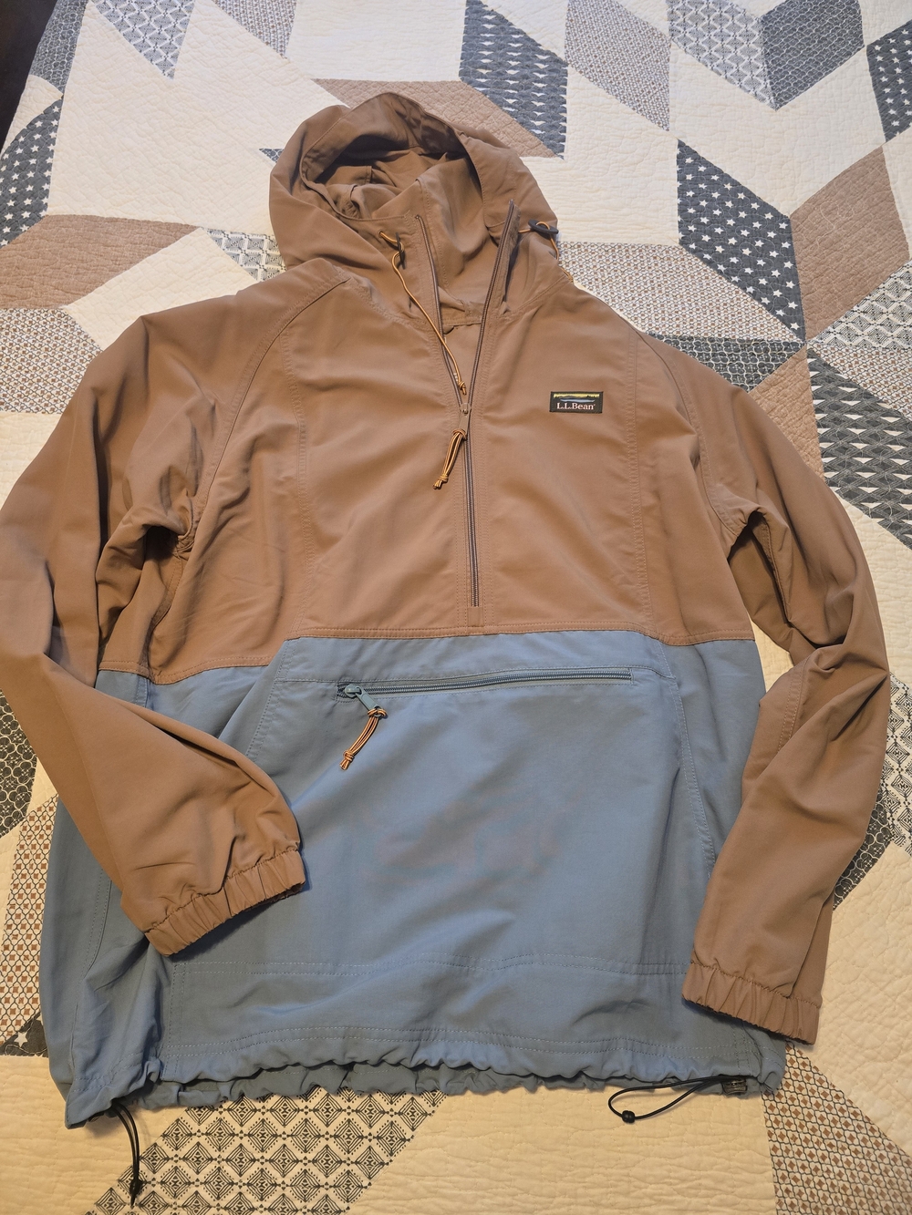 L.L. Bean Two-Tone Hooded Windbreaker Jacket - Brown & Light Blue